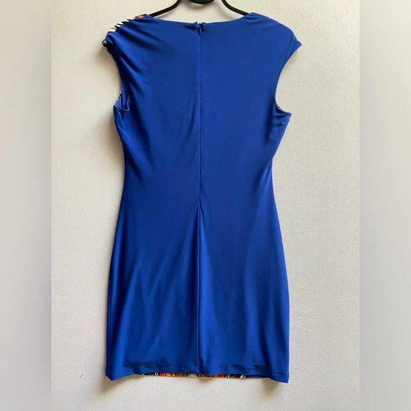 Frank Lyman royal blue multi color  print dress Sz 8 - Picture 2 of 8